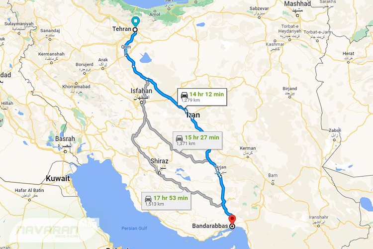 راهنمای سفر از تهران به بندرعباس با خودرو شخصی