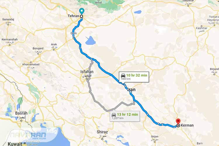 راهنمای سفر از تهران به کرمان با خودرو شخصی